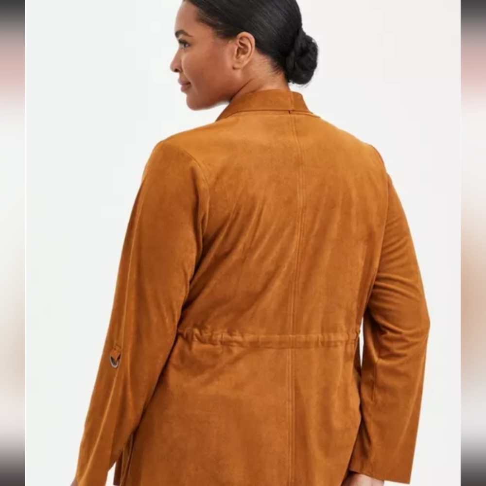 Torrid Faux Suede Drape Front Jacket Sz 1 - Picture 3 of 5